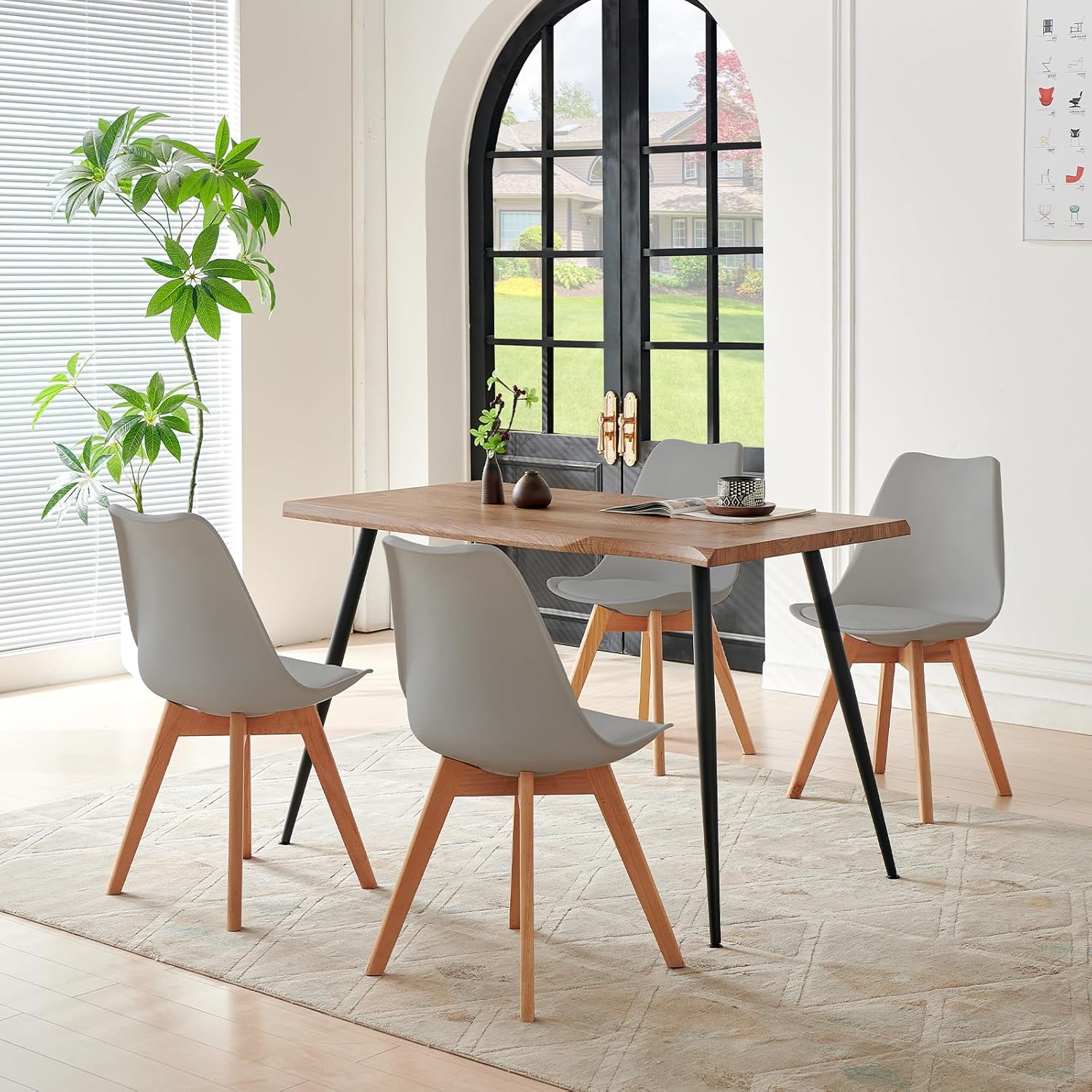 EGGREE - Chaises Scandinaves Lot de 6 - design moderne, bois hêtre, rembourrées, gris, parfait salle à manger