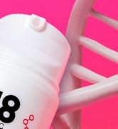 Série d'images en dégradé rose vif et blanc montrant ce qui semble être un élément de design circulaire ou géométrique.