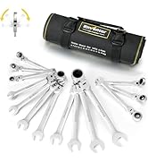 Un ensemble d'outils multifonctions comprenant des clés argentées de différentes tailles disposées en éventail, reliées à un étui à manche cylindrique noir