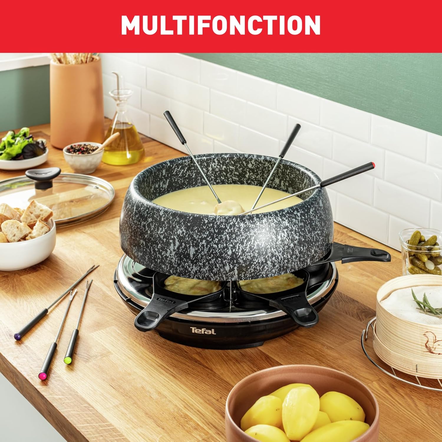 Tefal - Cheese N'Co 6 en 1 - multifonction, 6 pers, fondue, raclette, RE12C801
