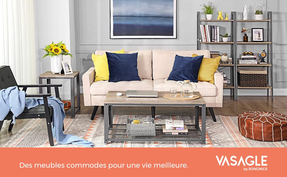 un salon avec un canapé, une table basse et un vase de fleurs.