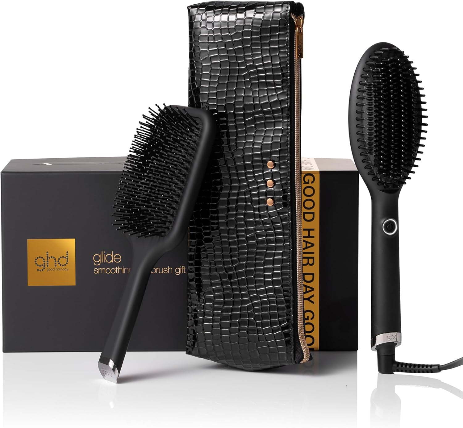 ghd - Glide Brosse Lissante - chauffe rapide, volume préservé - tous types cheveux - pochette incluse