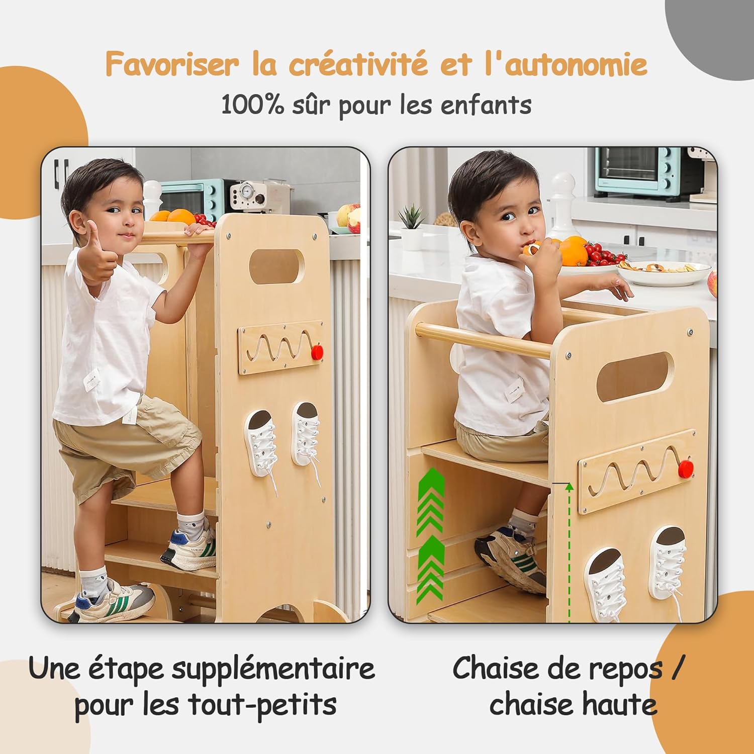 Olvy Kids - Tour d'apprentissage 4 en 1 - bois, 4 marches, dès 1 an