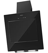 Hotte murale noire présentée sous plusieurs angles, dotée d'un design incliné élégant avec commandes tactiles et d'une esthétique minimaliste.