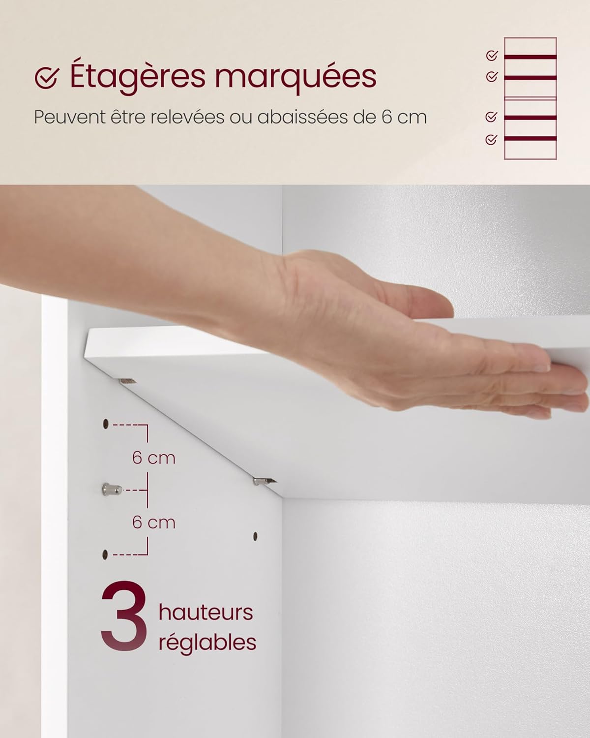 VASAGLE - bibliothèque 6 niveaux - 24x60x178,5 cm - blanc nuage LBC169T14