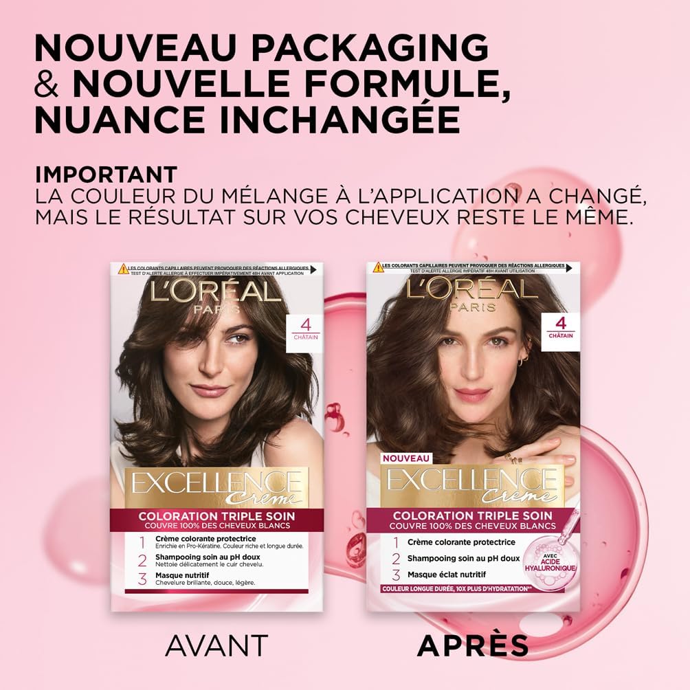 L’ORÉAL PARIS - Excellence Crème - coloration permanente, couvre 100% des cheveux blancs, nuance Acajou Cuivré 6.54