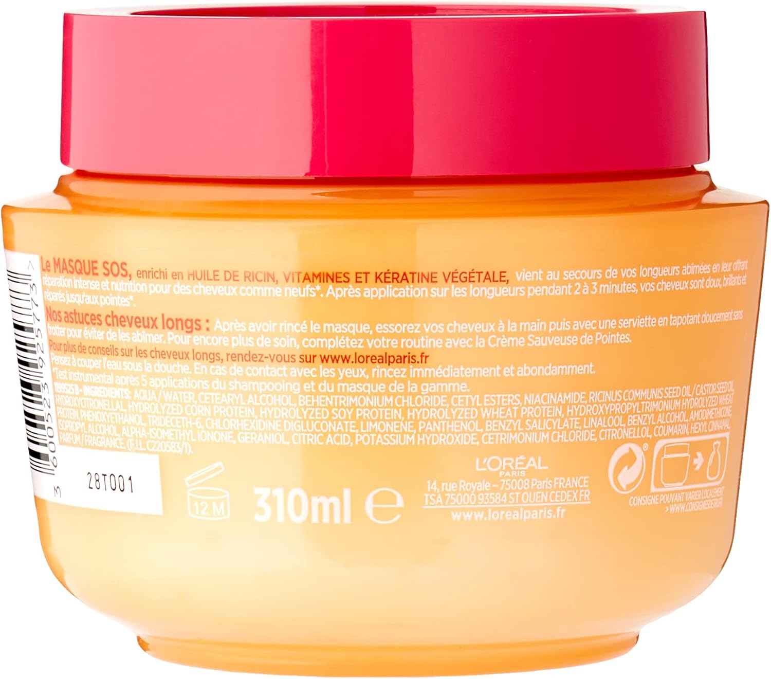 L'Oréal Paris - Elseve Dream Long - 310ml - Huile de ricin, kératine végétale, masque réparateur