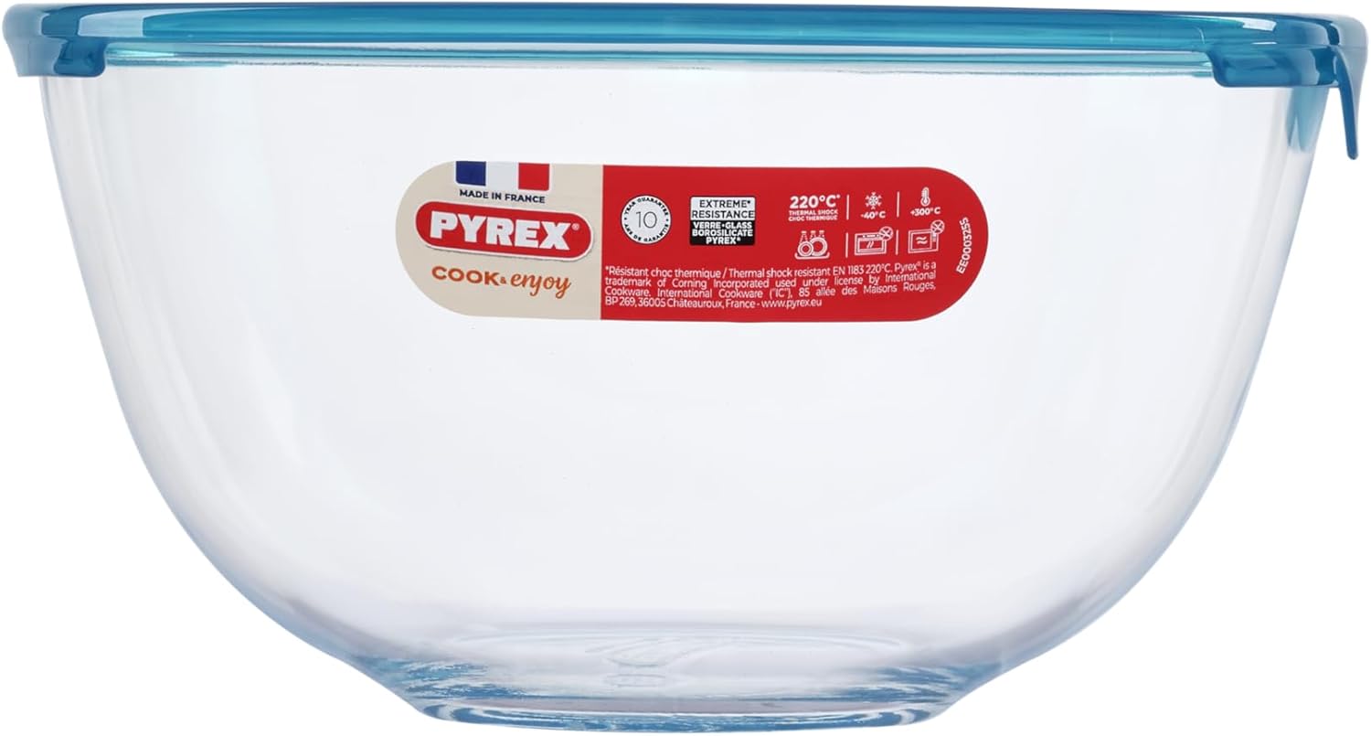 Pyrex - bol série borosilicate 2L - verre résistant, couvercle, lot de 2