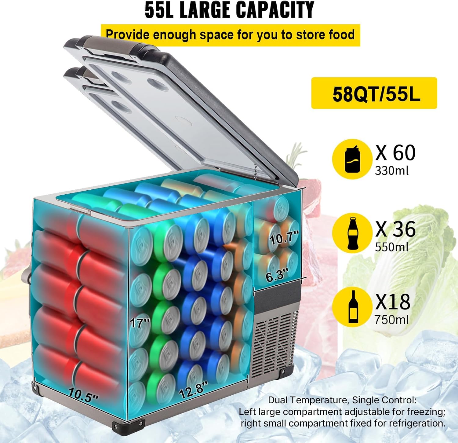 VEVOR - Glacière électrique 55L, 69x34,5x53,1cm, -20 à 20°C, réfrigérateur portable