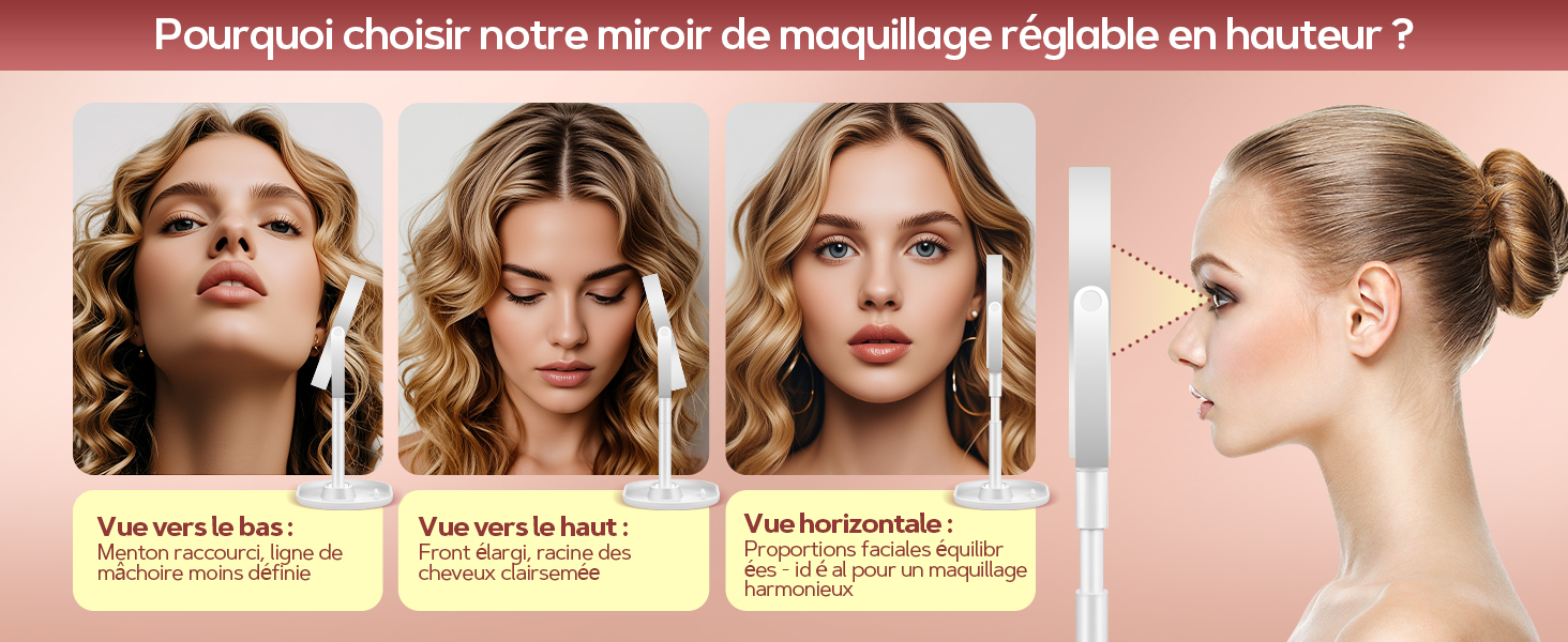 Plusieurs images publicitaires de produits de beauté dans des tons roses chauds mettant en vedette des articles cosmétiques et des superpositions de texte promotionnel.