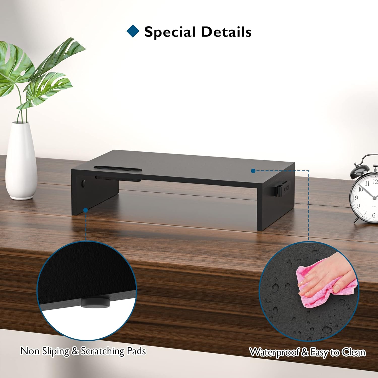 BONTEC - support écran bois noir - 420x235x104mm - ergonomique, câble, 30kg