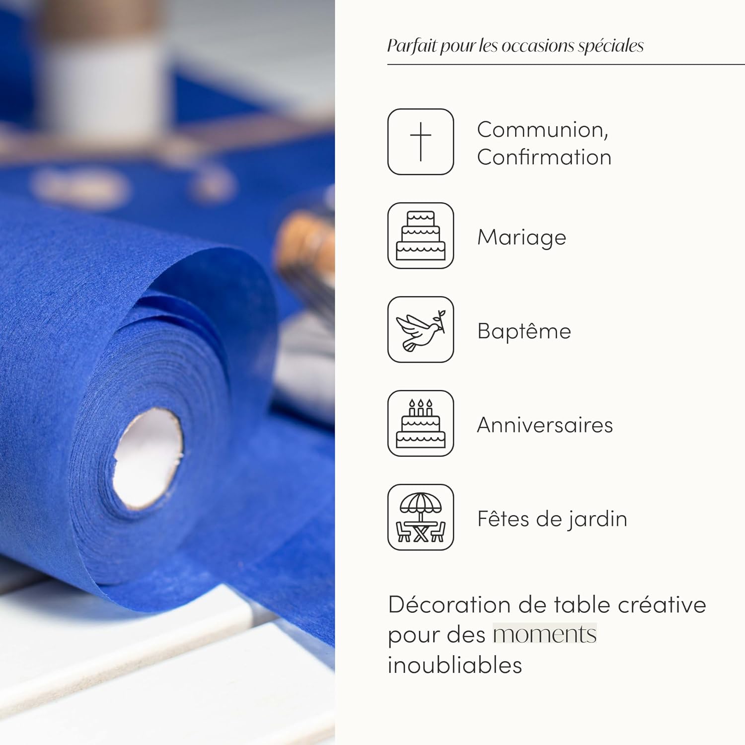 100%Mosel - Chemin de Table non-tissé - 30x2500 cm - Bleu royal, décoration occasions spéciales