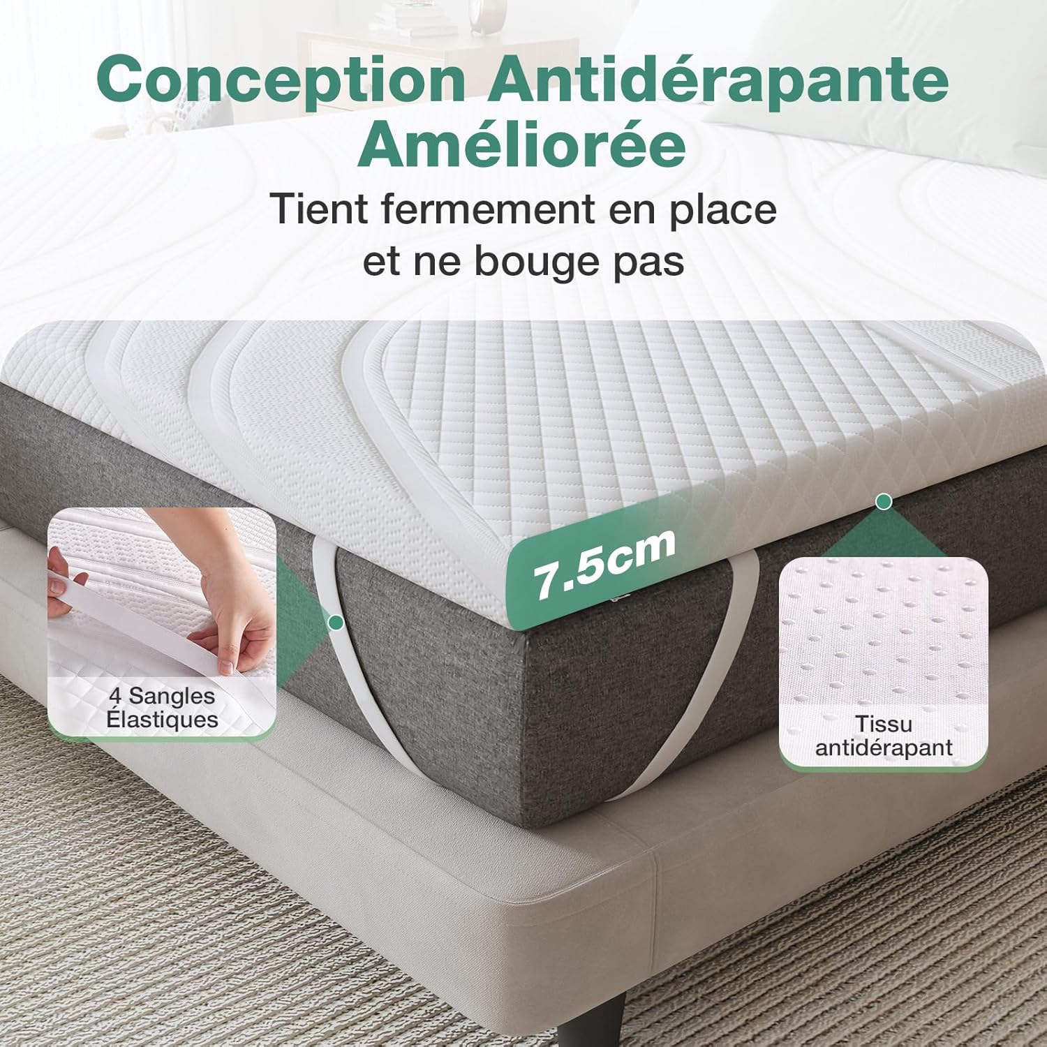 Novilla - surmatelas gel mémoire de forme - 120x190cm - 7.5cm, doux, antidérapant, lavable