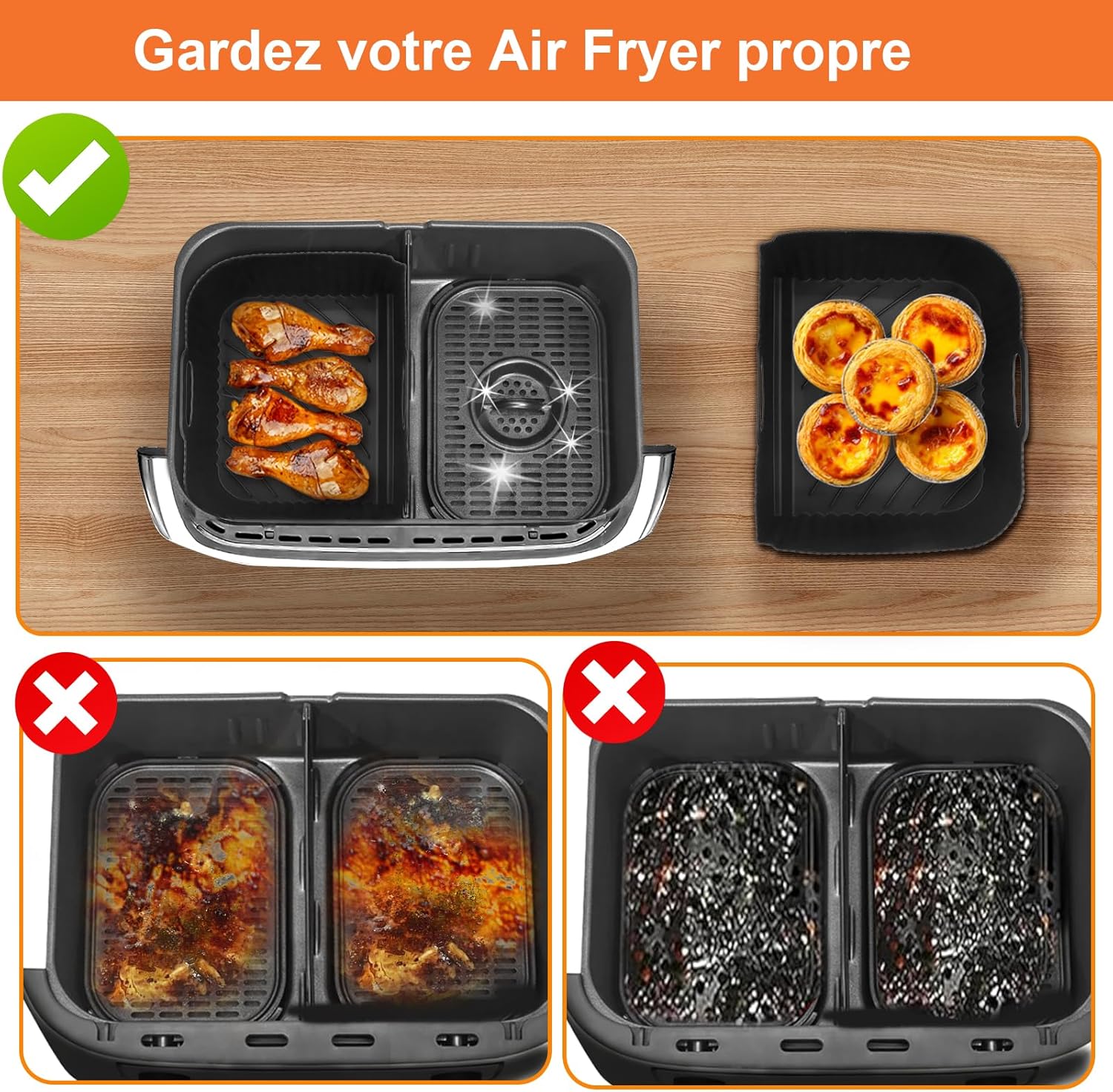 Accessoires air fryer - lot de 3 - 10,4L - compatibles Ninja Foodi AF500EU