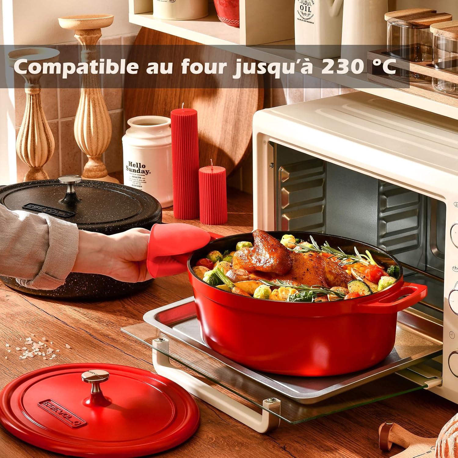 Cocotte fonte ovale 38cm, 11L, fonte alu, revêtement céramique, rouge