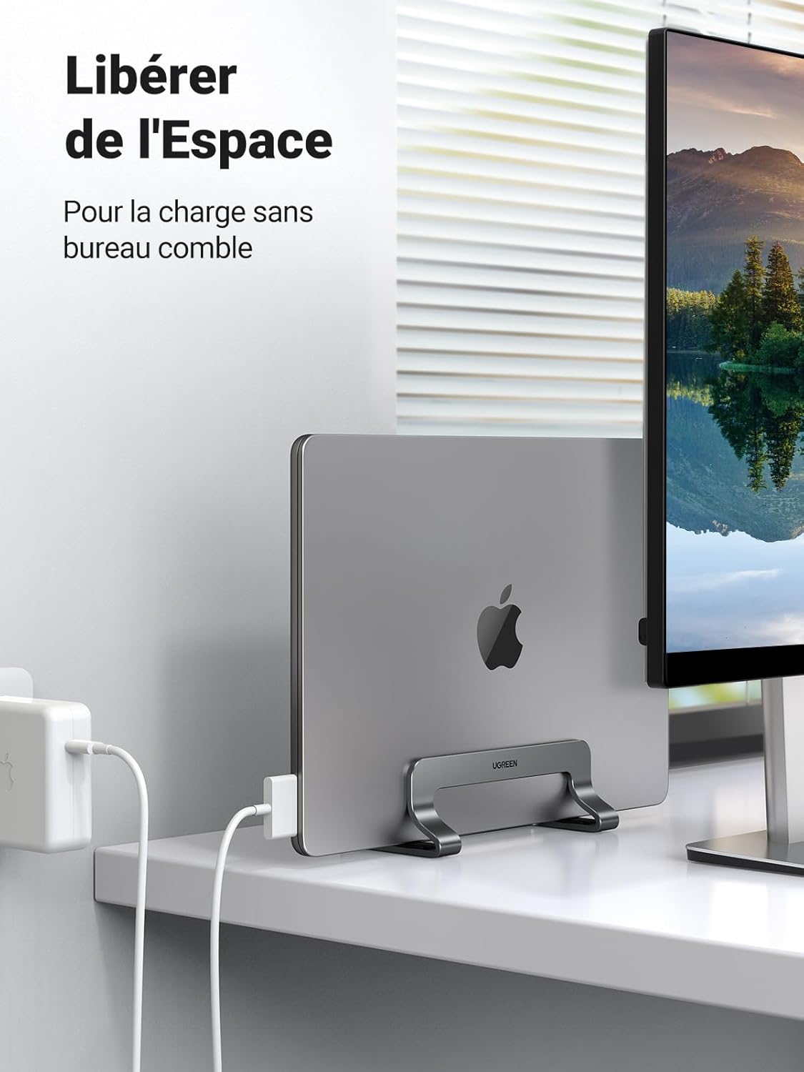 UGREEN - Support Ordinateur Vertical Aluminium - réglable, compatible MacBook, PC, iPad