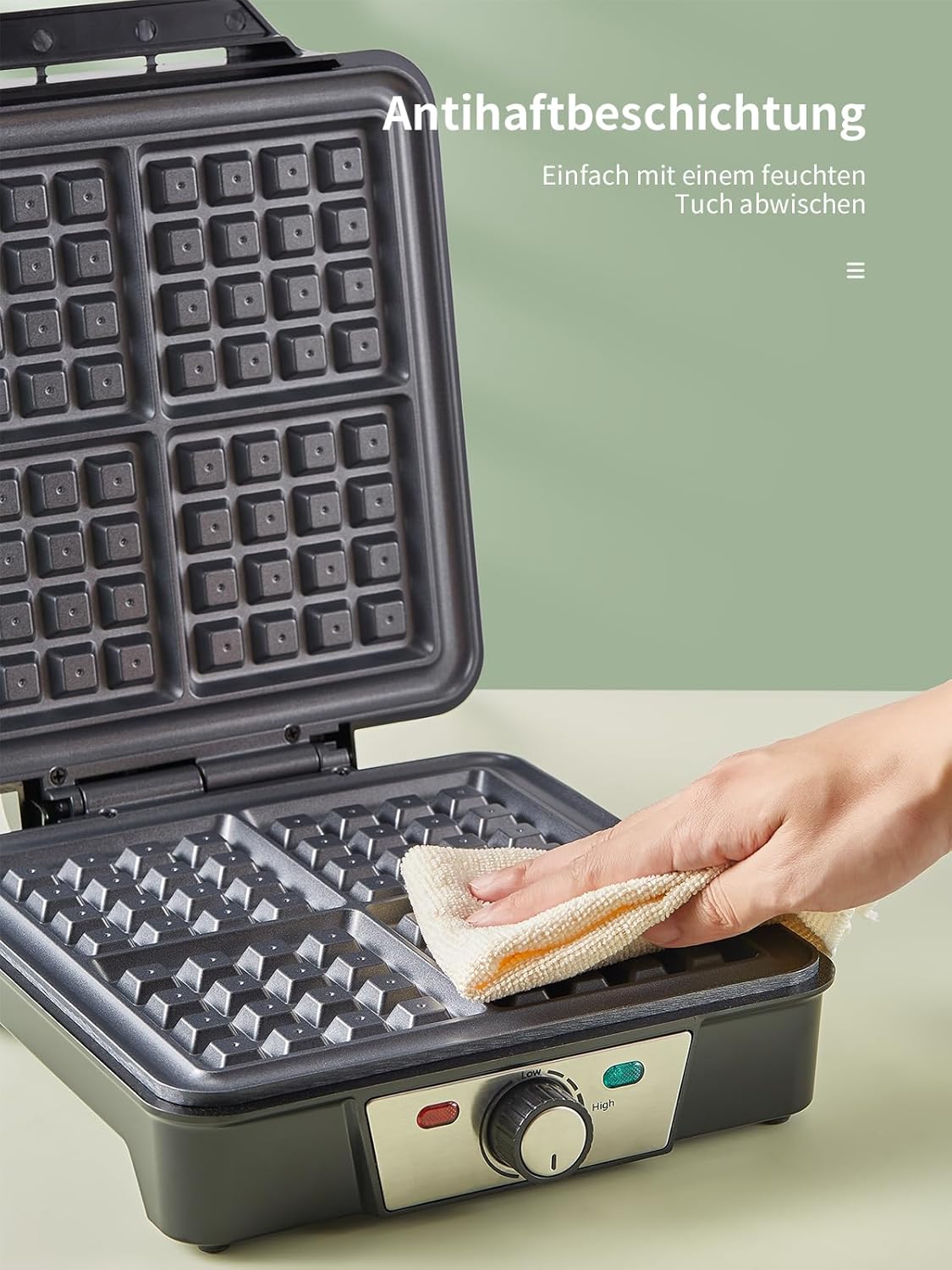 Gaufrier Belge - 1200W - contrôle température 5 vitesses, poignée isolante, lumière cuisson