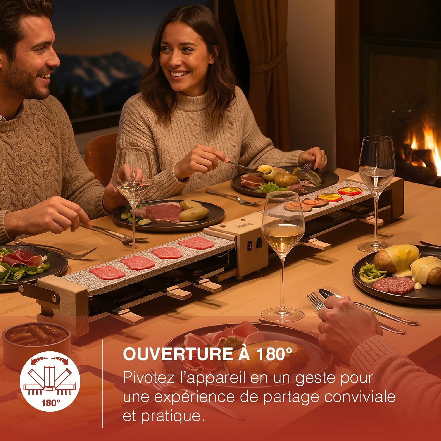 H.Koenig - WOD362 - appareil raclette 8 pers, pierre granit, pivotant