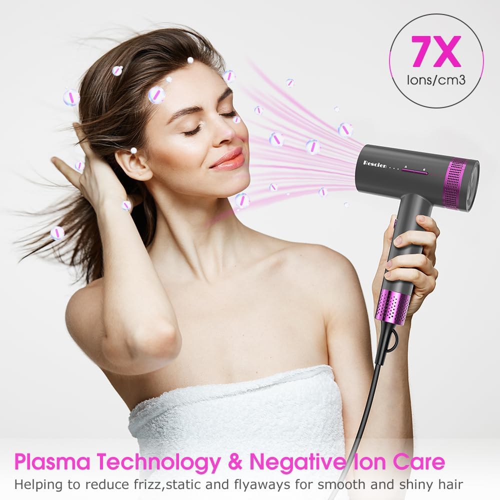 Sèche-cheveux ionique - 2000W - moteur 110000 tr/min, plasma 1750M, buse magnétique, chaud/froid