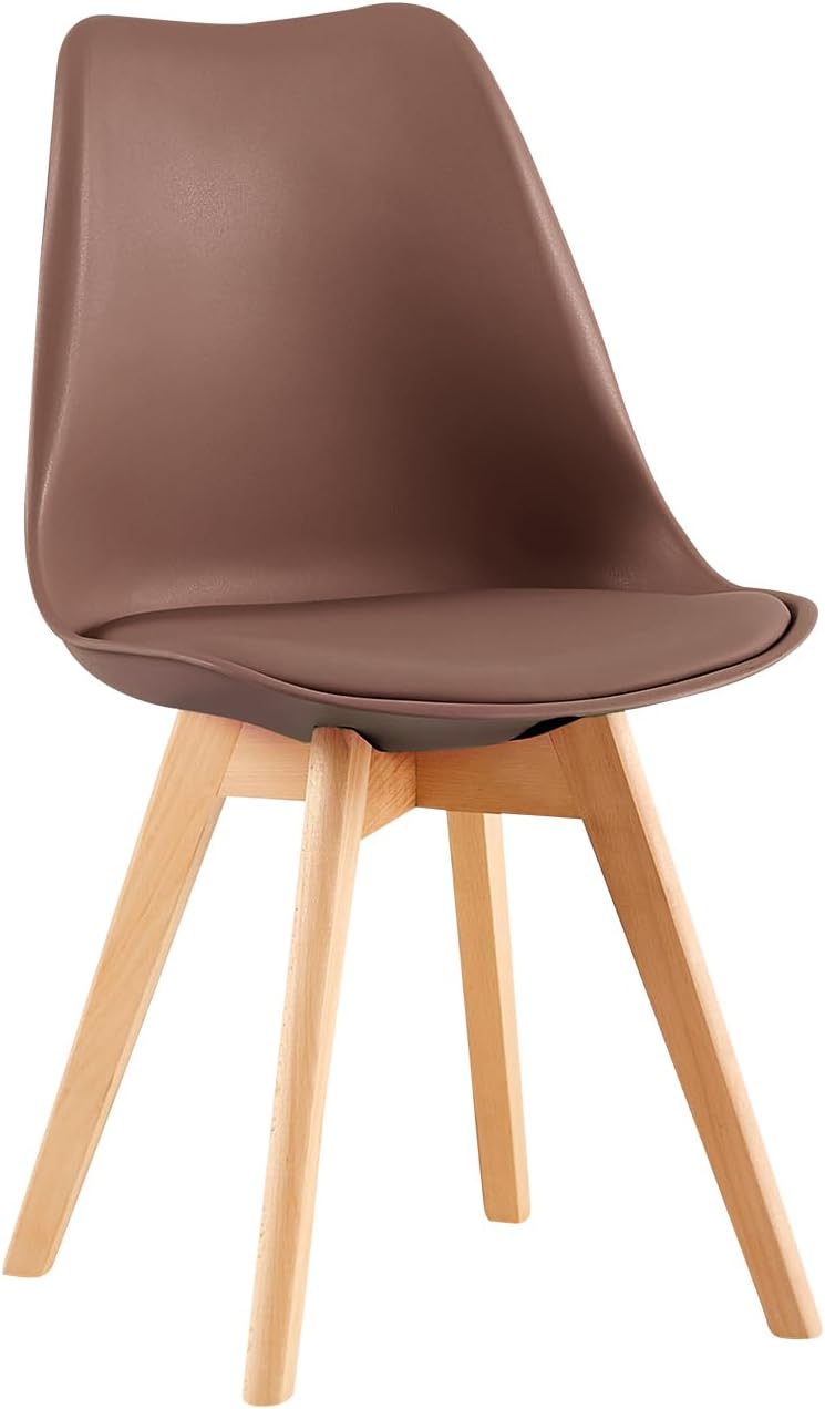 EGGREE - Lot de 4 chaises scandinaves, bois hêtre, assise rembourrée, coloris Morandi, design rétro