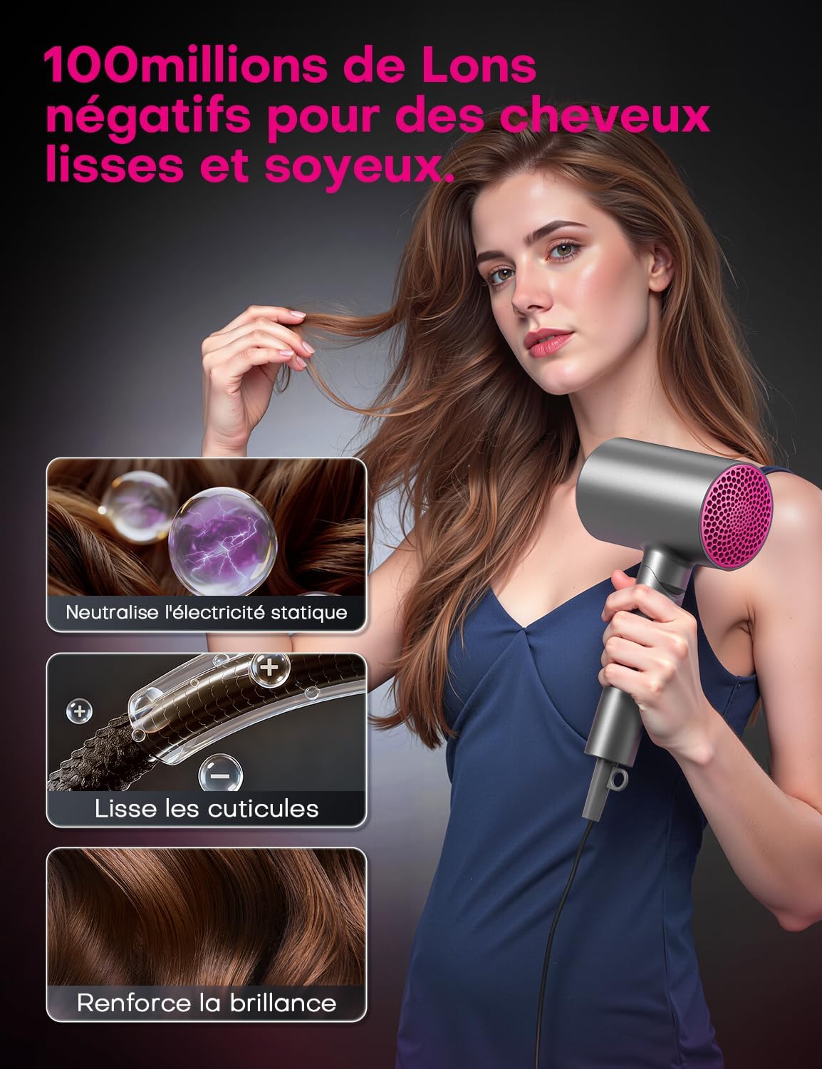 Sèche-cheveux - 1800W, pliable, ionique, diffuseur, Cold Shot, Turbo Heat