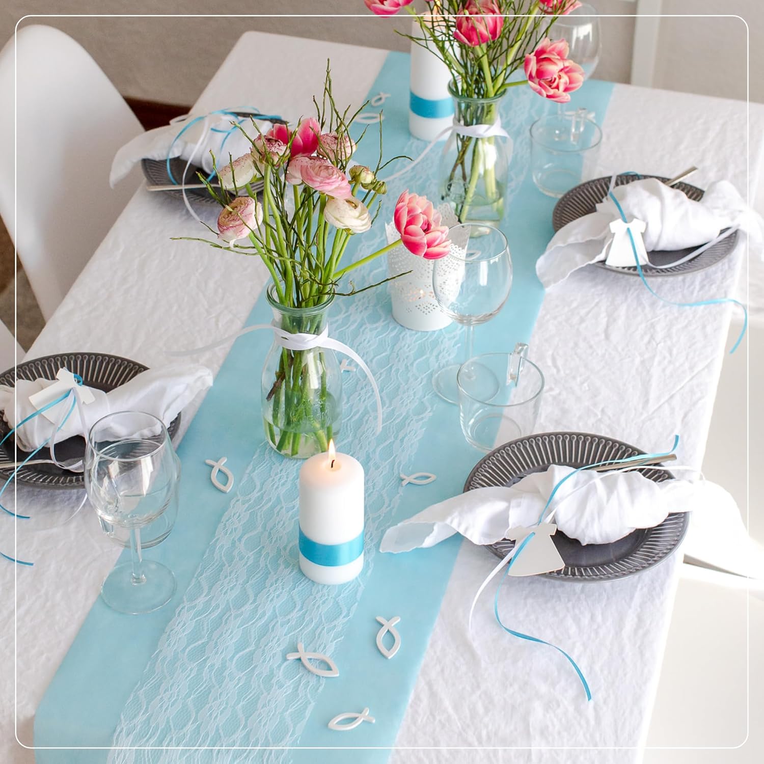 100%Mosel - Chemin de table non-tissé - 30x2500 cm - Bleu ciel, nappe festive