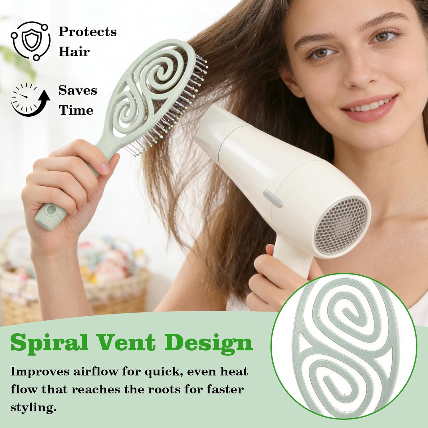 Brosse à cheveux démêlante - wet & dry - anti-casse/anti-statique - pour femme, homme, enfant, vert