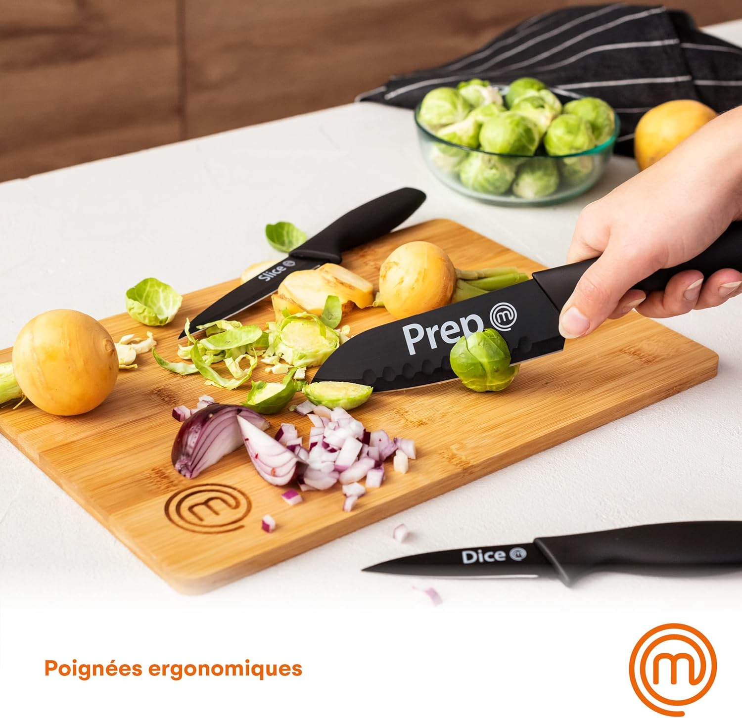 MasterChef - Set Couteaux Cuisine - acier inox, manche ergo, antiadhésif