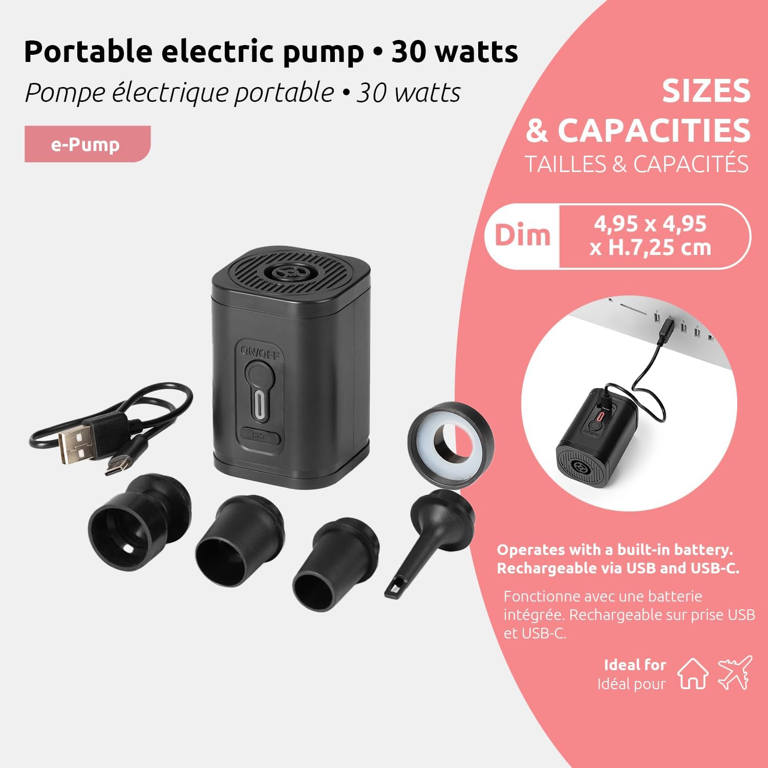 Compactor – Pompe électrique portable – compacte, USB, puissante – voyages