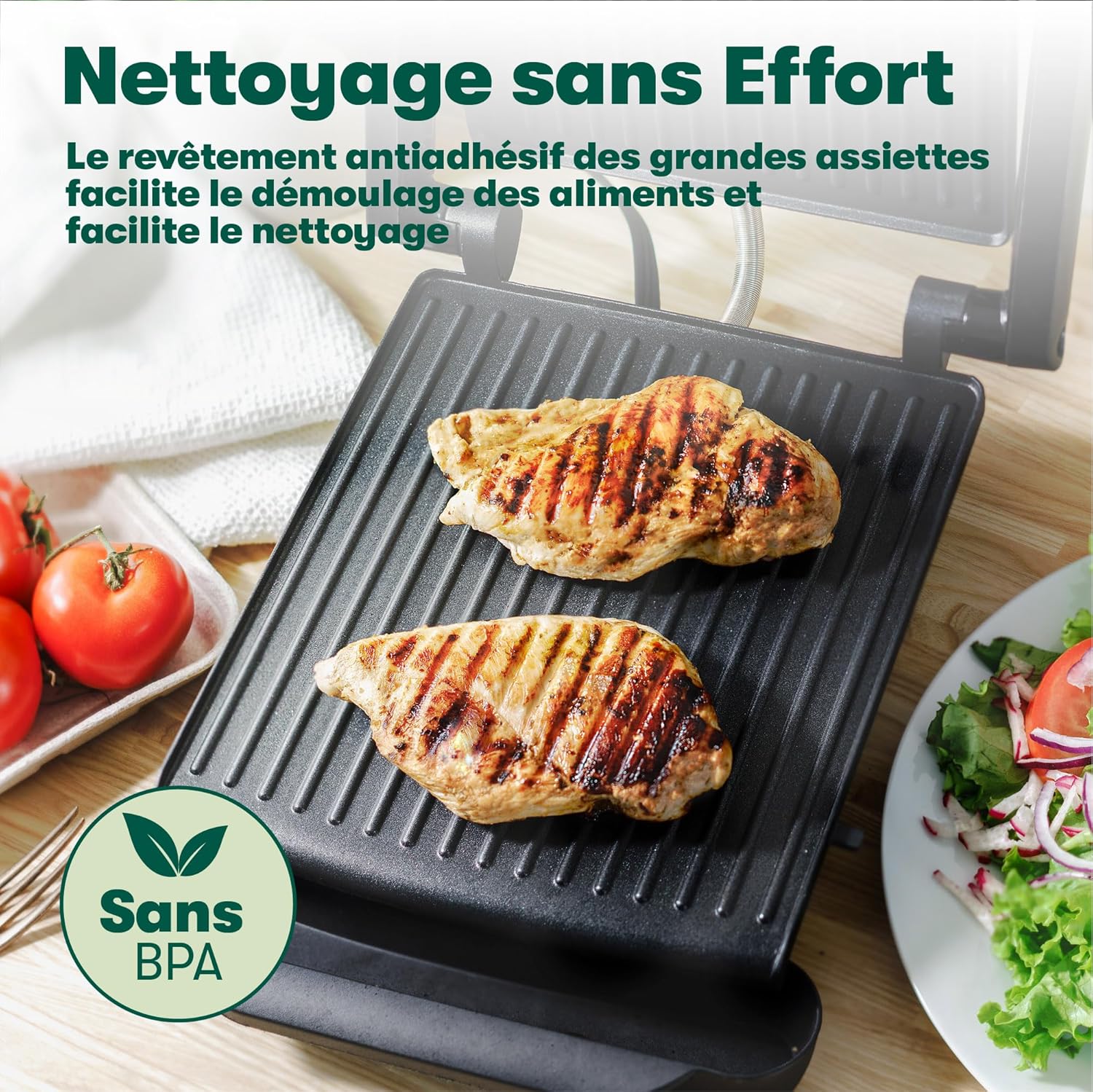 Bella - presse à panini inox 1400W, plaques antiadhésives, couvercle réglable